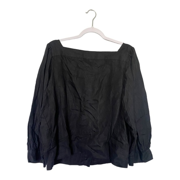 J.Crew Square Neck Button Front Linen Top Boho Preppy Summer Black Size 2X - Picture 6 of 7